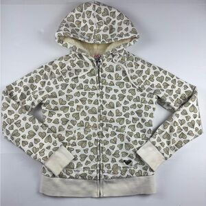 Roxy Cream and Tan Heart Hoodie fleece lined size large